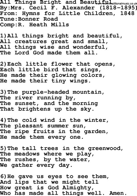 ans hymn lyrics|All Things Bright and Beautiful .